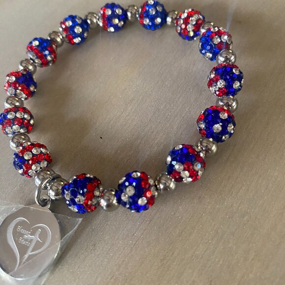 Blessed Beads Red White Blue Rhinestone Patriotic Beaded Stretch Bracelet USA - Picture 3 of 7